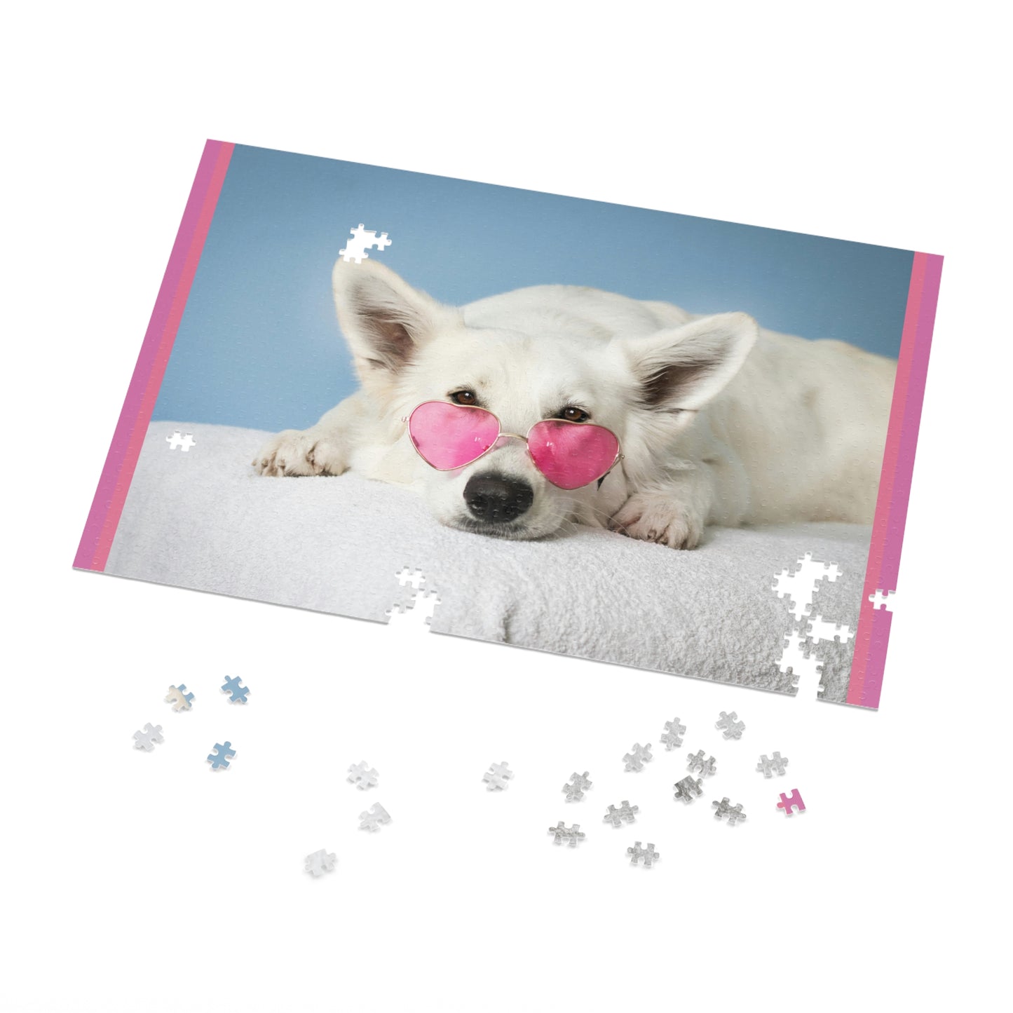 Dog with Pink Glasses Jigsaw Puzzle - Perfect Gift!