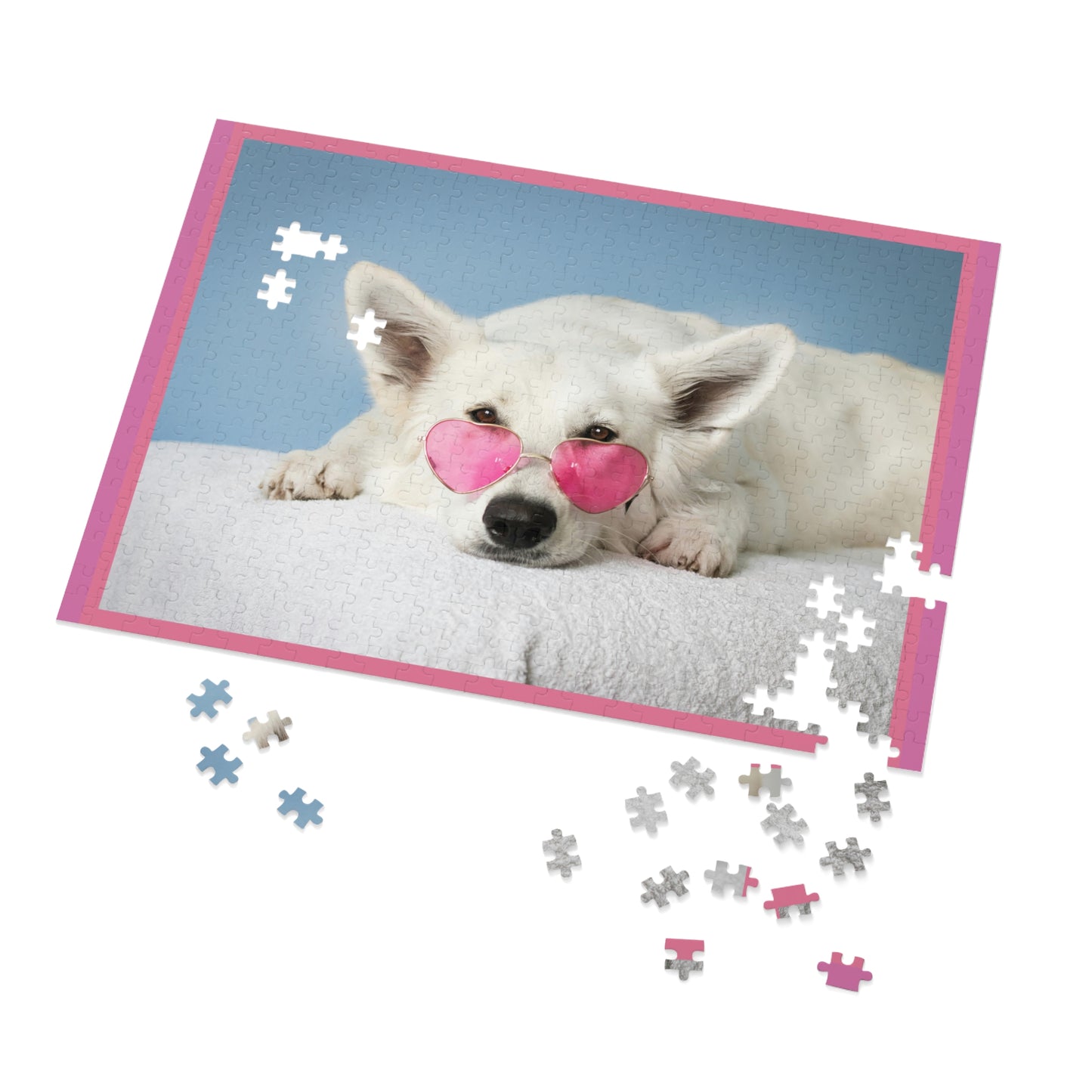 Dog with Pink Glasses Jigsaw Puzzle - Perfect Gift!