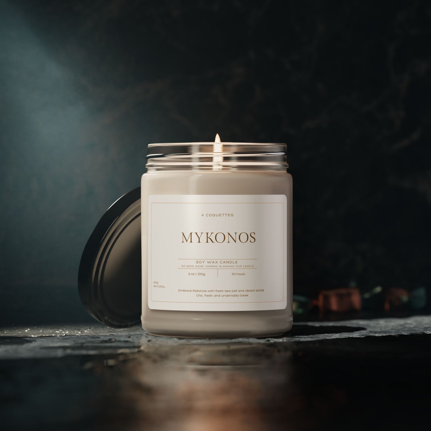 MYKONOS Sea Salt + Orchid Soy Candle, 9oz Non-Toxic, Perfect for Birthdays, Housewarmings, or Simply a Chic Greek Escape