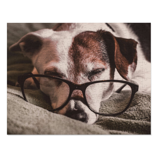 Sleepy Reader Dog Jigsaw Puzzle – Unique Gift for Book Lovers