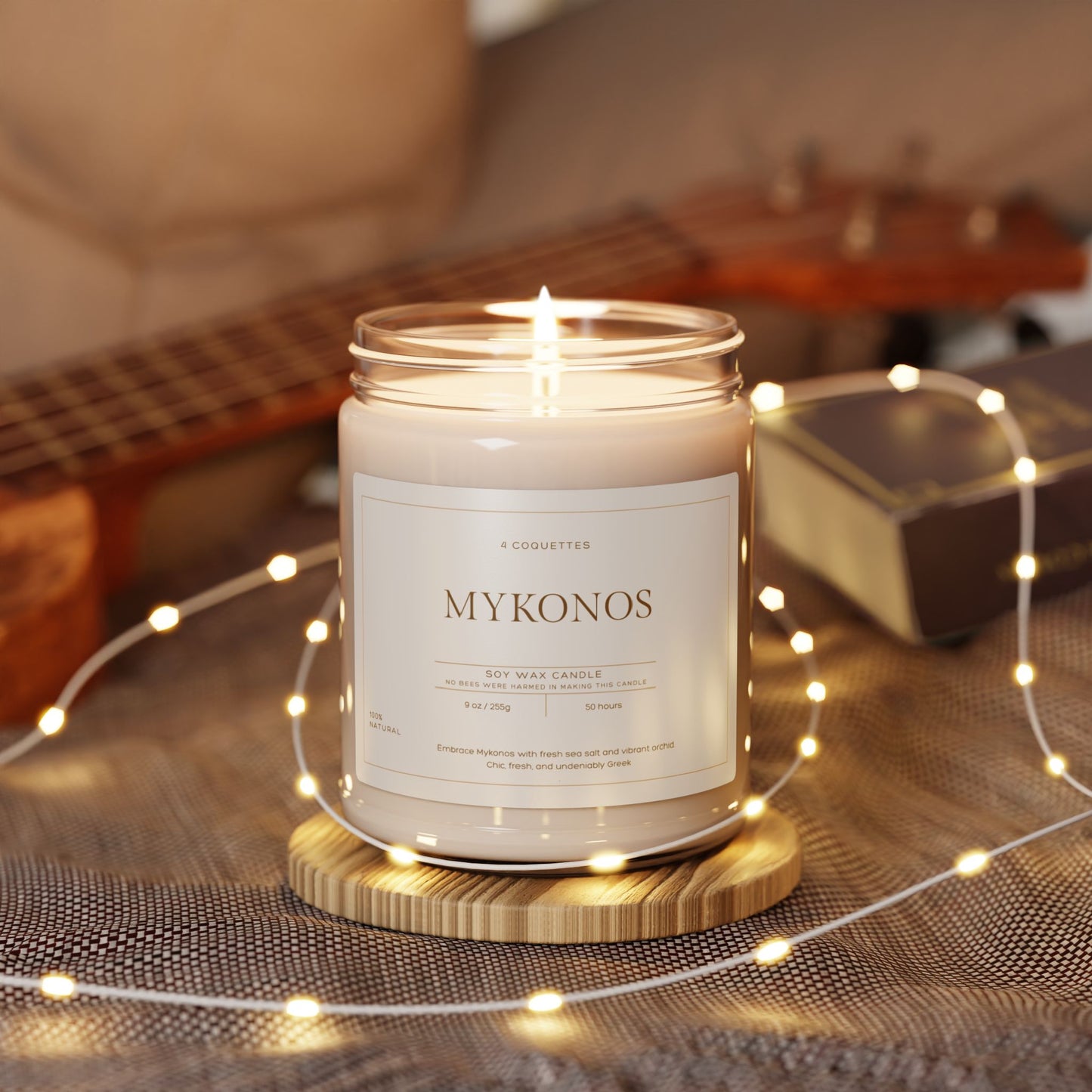 MYKONOS Sea Salt + Orchid Soy Candle, 9oz Non-Toxic, Perfect for Birthdays, Housewarmings, or Simply a Chic Greek Escape