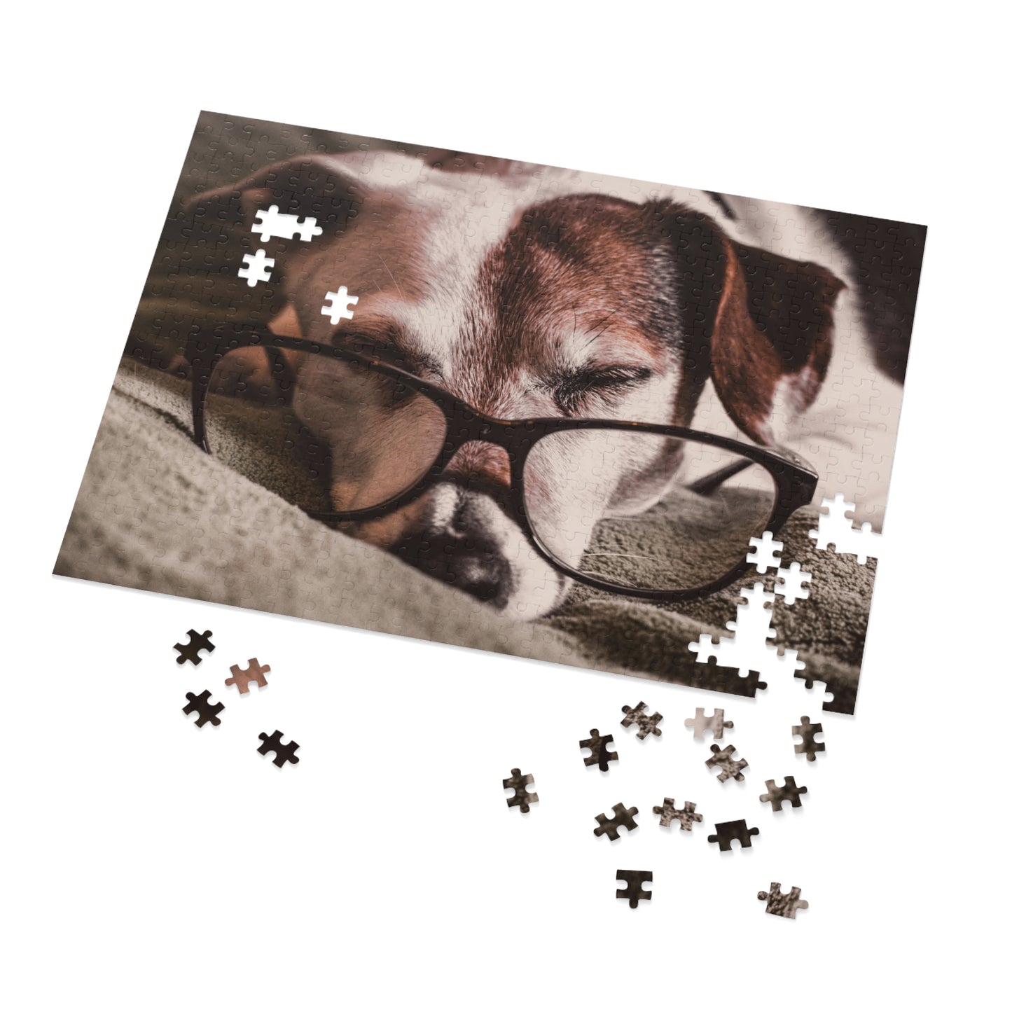 Sleepy Reader Dog Jigsaw Puzzle – Unique Gift for Book Lovers